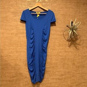 Catherine Malandrino Royal Blue Ruched Scoop-Neck Midi Dress